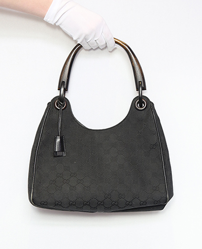 Bamboo Top Handle, &pound;110, Handbags, Black, Canvas, Front view